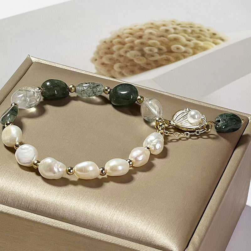 Natural Crystal Bracelet Beads Green Quartz & Pearl Bracelets!So Gorgeous