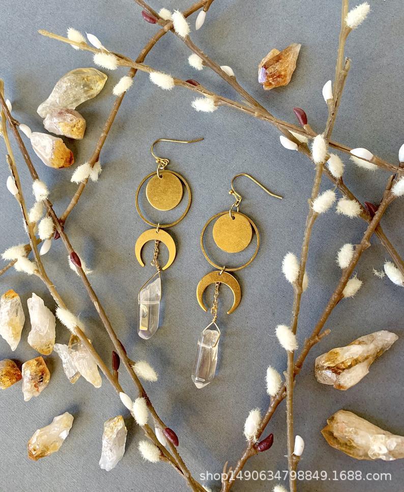 Natural Crystal Moon Earrings