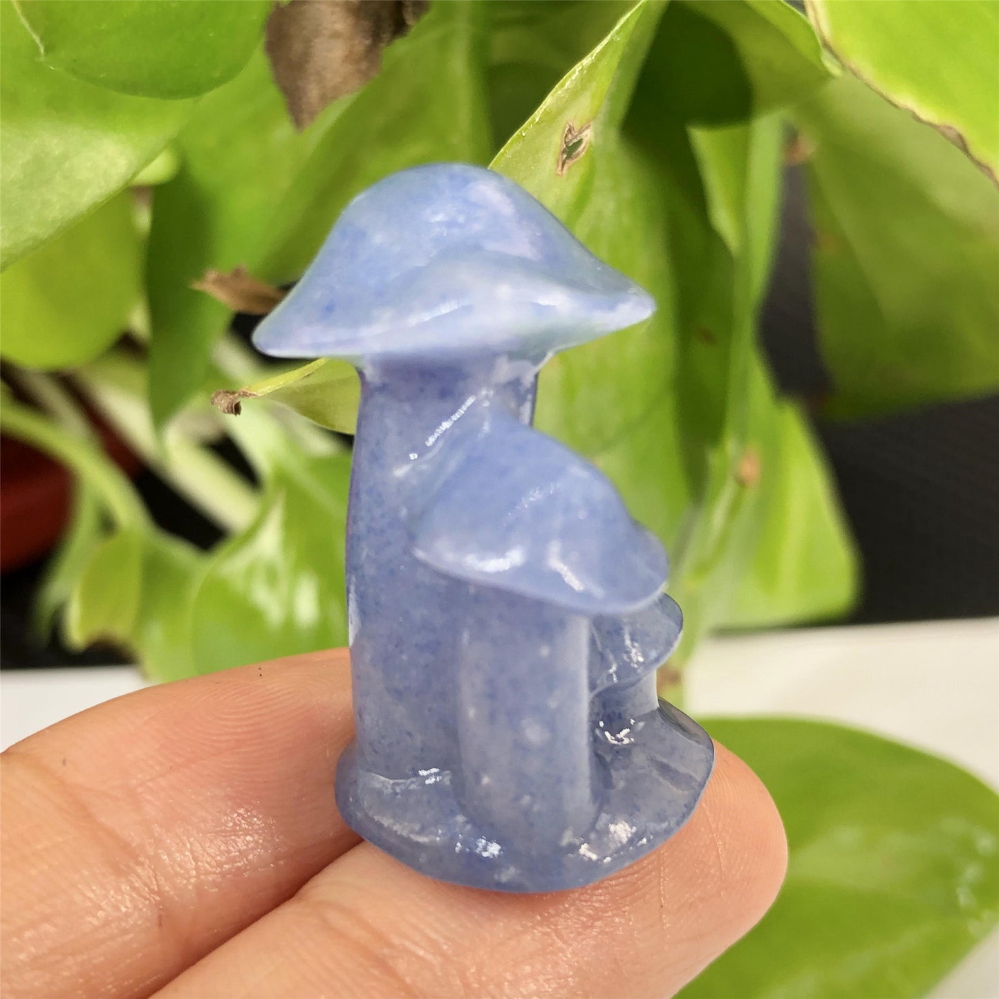 Natural Crystal-Blue Aventurinel Carved Mushroom Ornament!