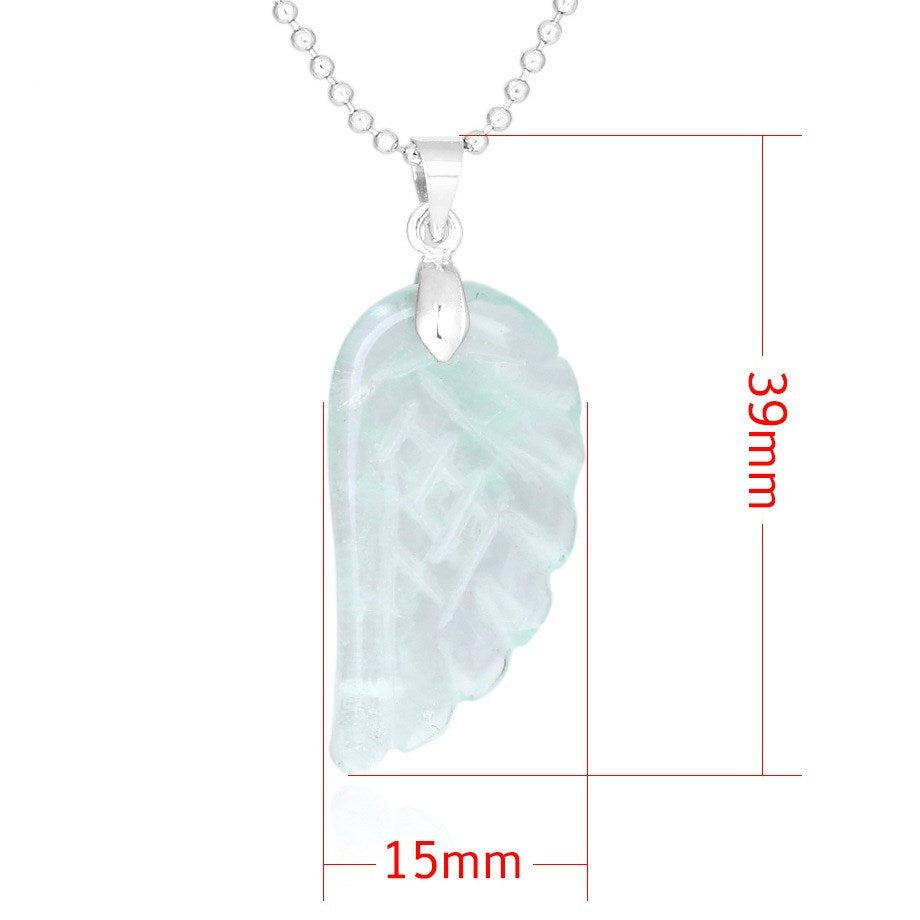 Crystal Pendant Hand-Cut Green Fluorite Angel Wing Necklace