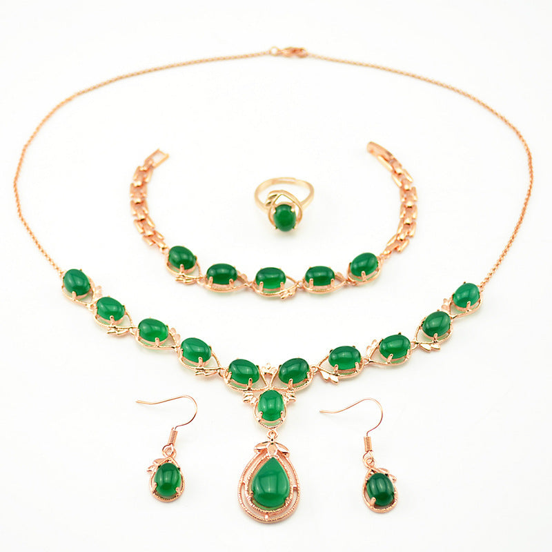 Natural Chalcedony jewelry set necklace and earrings