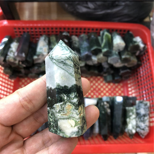 Natural Aquatic Agate Point Column Six Prism Ornament