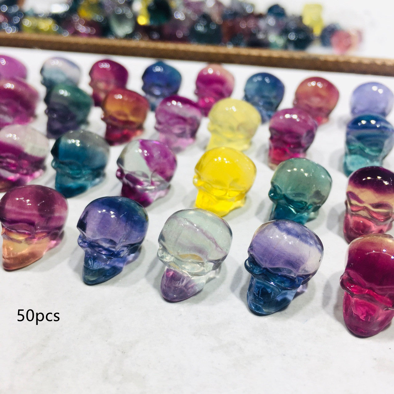 Colorful Fluorite Three-dimensional Round Carving Piece Skull Accessories