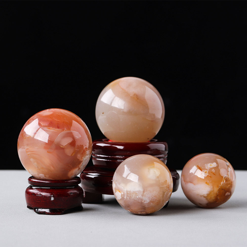 Natural Crystal Cherry Blossom Sphere's Agate Crystal Ball Office Decoration