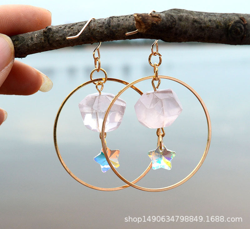 Natural Crystal Moon Earrings