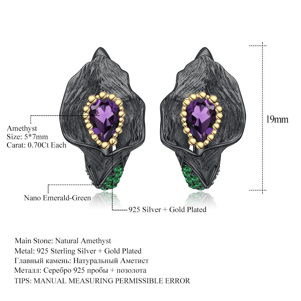 Exquisite Flower Shape, High Grade- Amethyst Suit Craft 925 Silver Plated