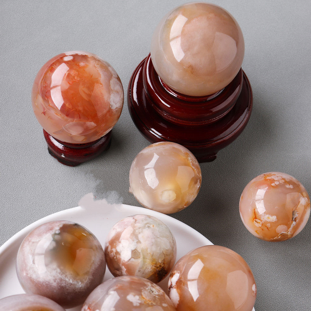 Natural Crystal Cherry Blossom Sphere's Agate Crystal Ball Office Decoration