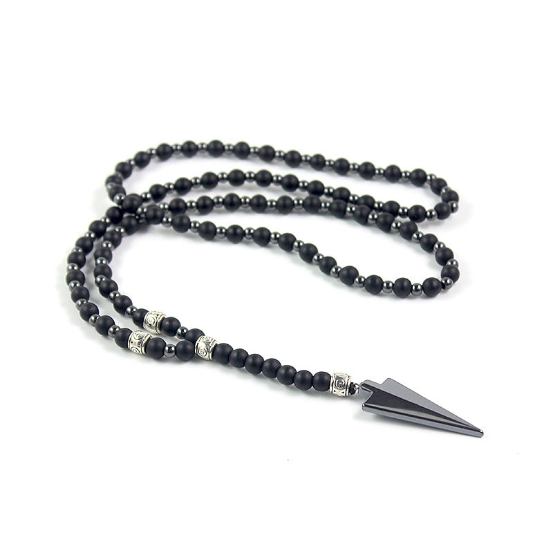 Round Bead Hematite Arrow Necklace