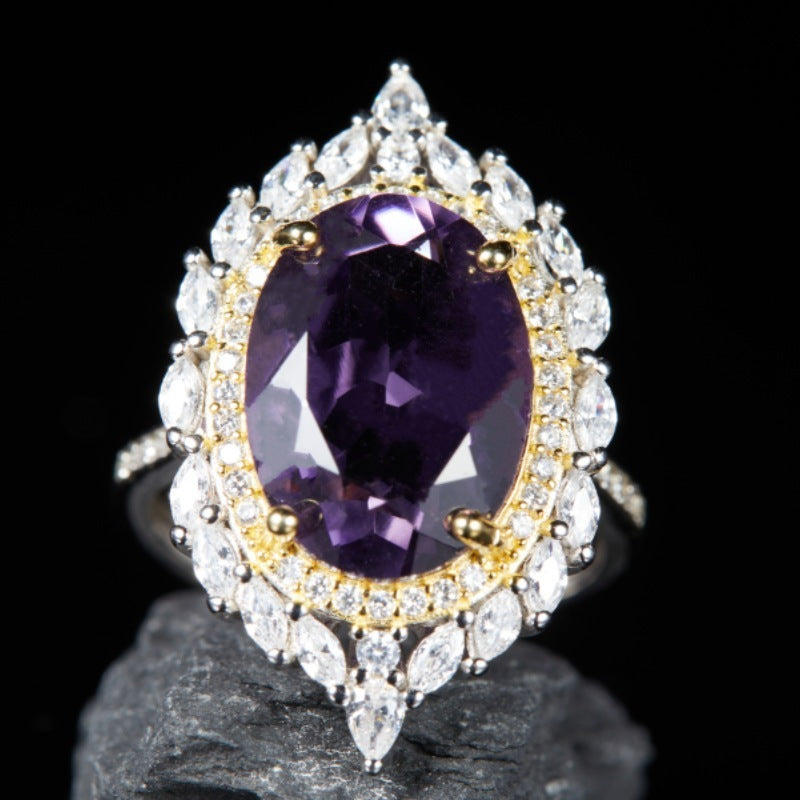 Women's High Grade Luxury S925 Silver Amethyst Ring