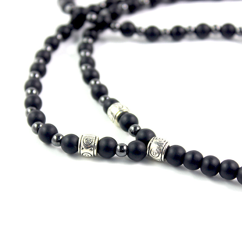 Round Bead Hematite Arrow Necklace