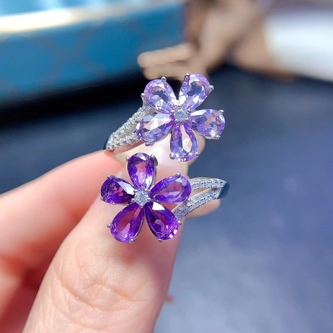 Sterling Silver Inlaid Natural Amethyst Ring