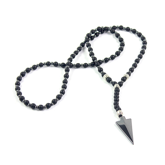 Round Bead Hematite Arrow Necklace