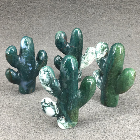 Natural Crystal Aquatic Agate Cactus Figurine