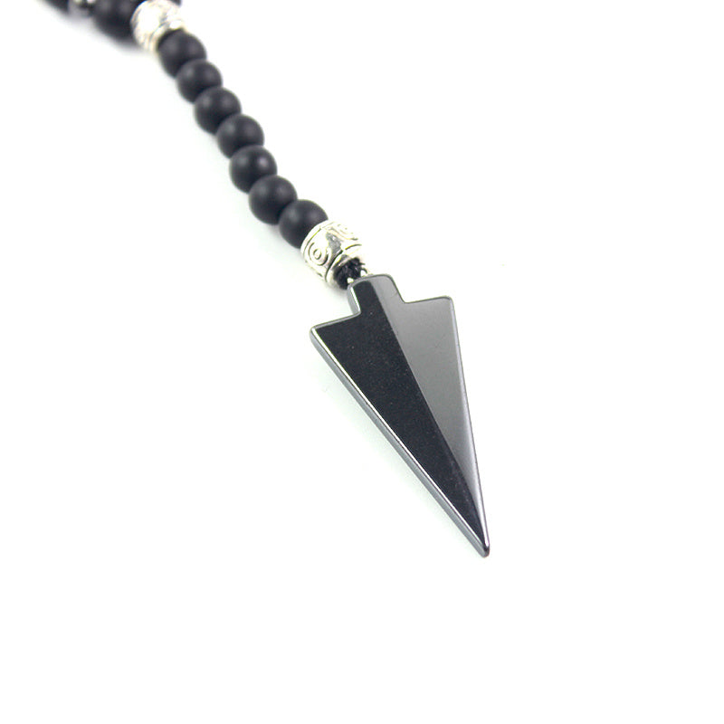 Round Bead Hematite Arrow Necklace