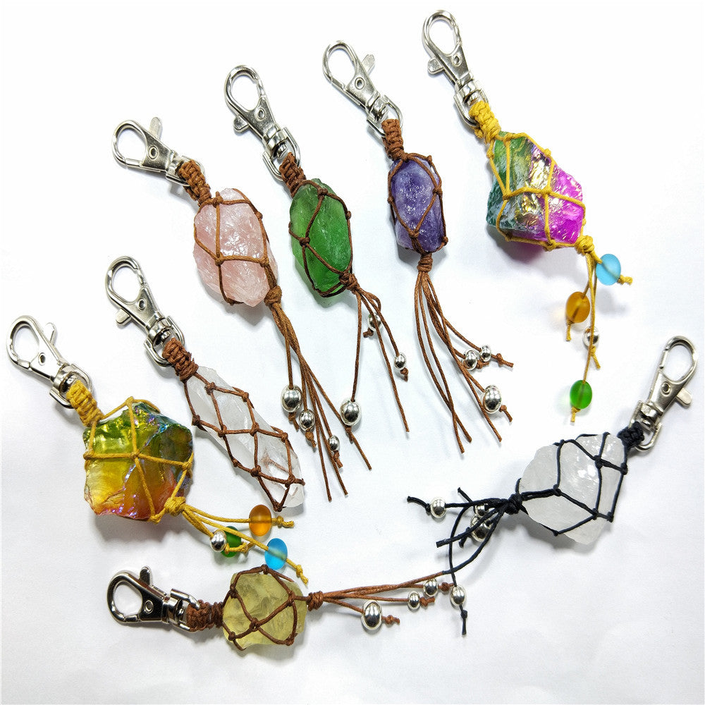 Natural Crystal Rough Stone Keychain!Super Cute, Makes a Great Gift!!