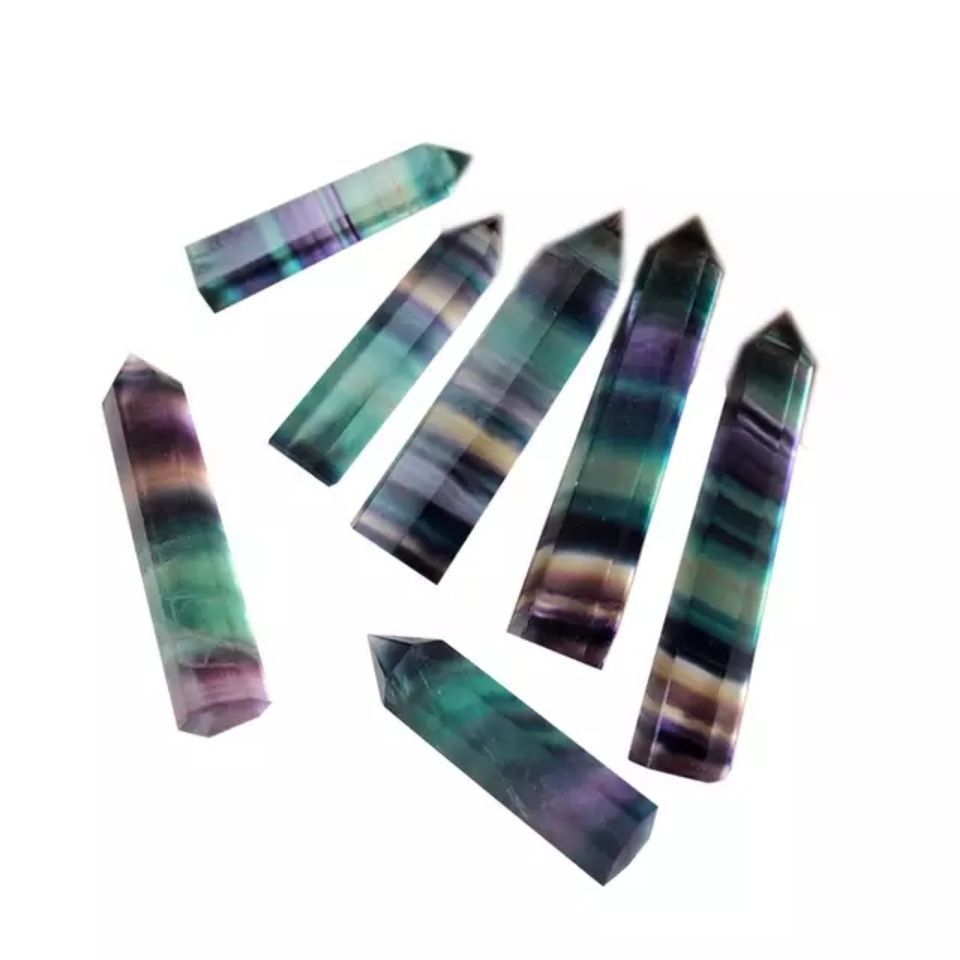 Six Prism Crystal Column Colorful Fluorite Ornaments Purple Fluorite Raw Stone