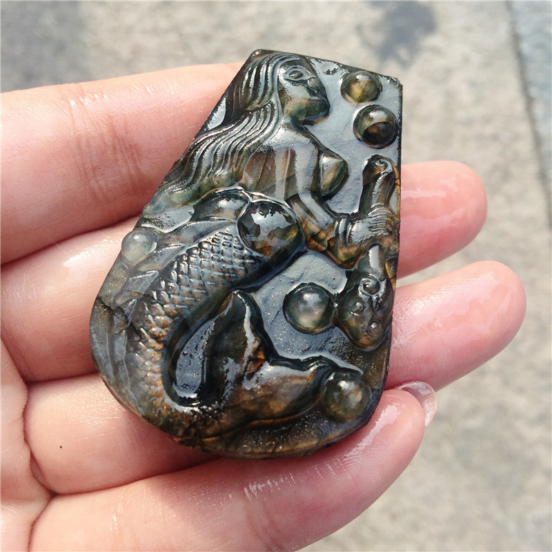 Crystal Mermaid Labradorite Stone Carving