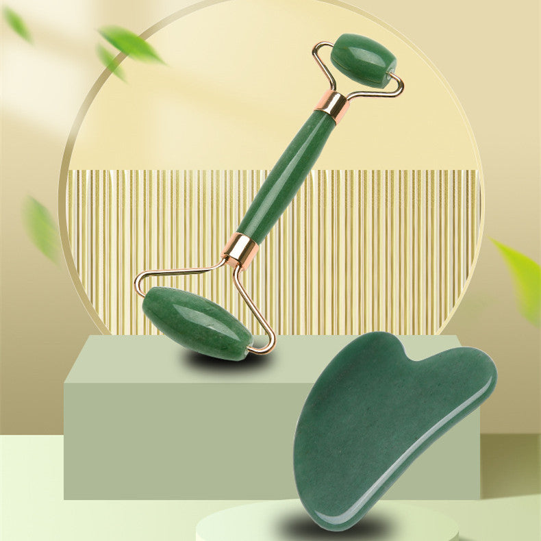 Aventurine Double-headed Massage Roller Scraping Plate Set