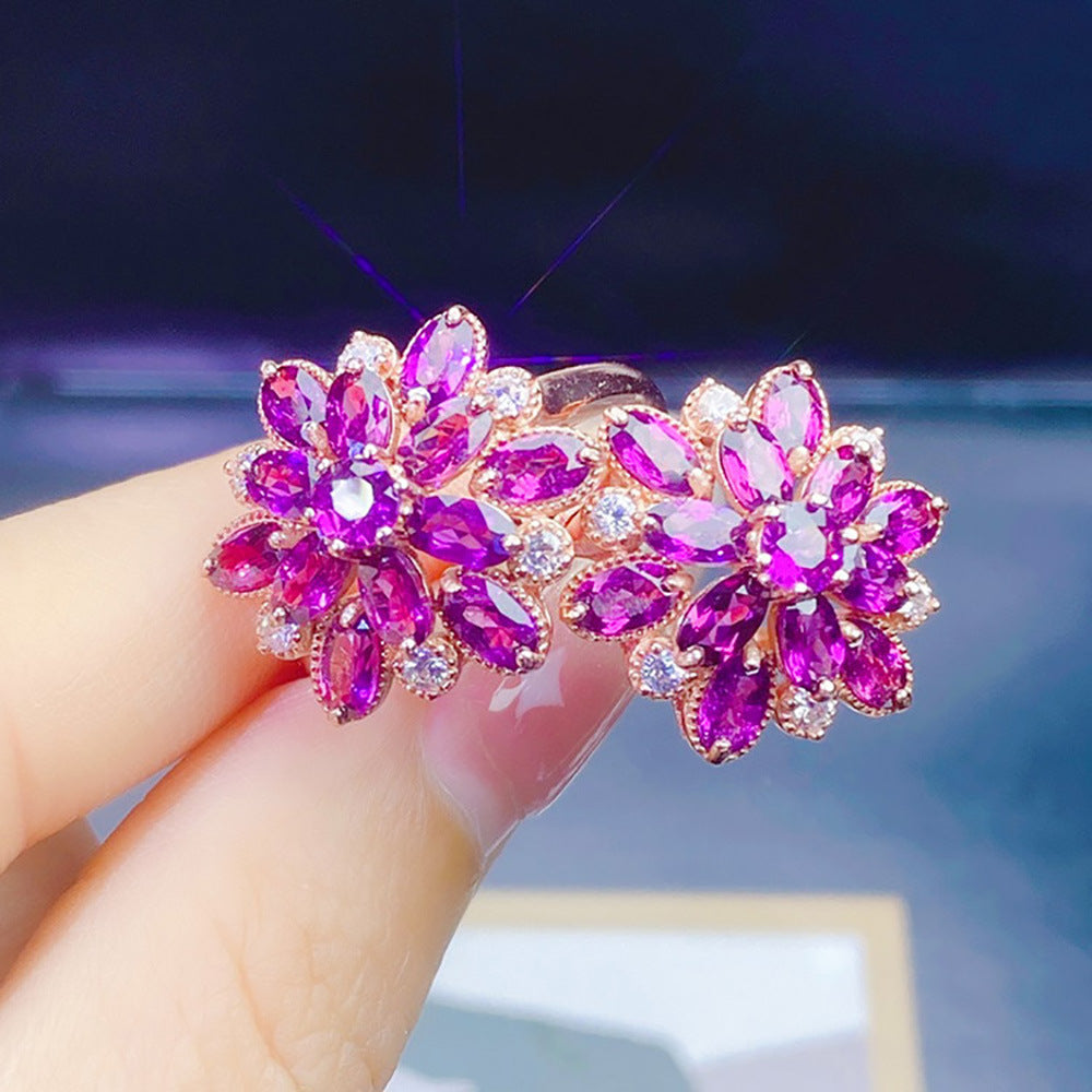 Natural Garnet Purple Luxury Umbrella Ring