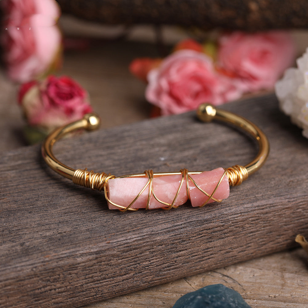 Gold Copper Wire Winding Bracelet Natural Tourmaline Beads,Great gift idea for her!So Beautiful!!