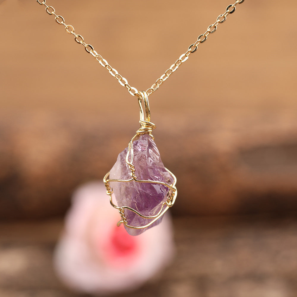 Natural Crystal Stone Pendant Necklace