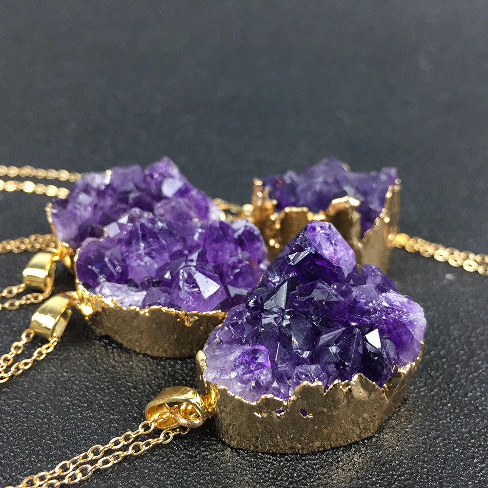 Natural Amethyst Rough Stone Pendant Gift Chain