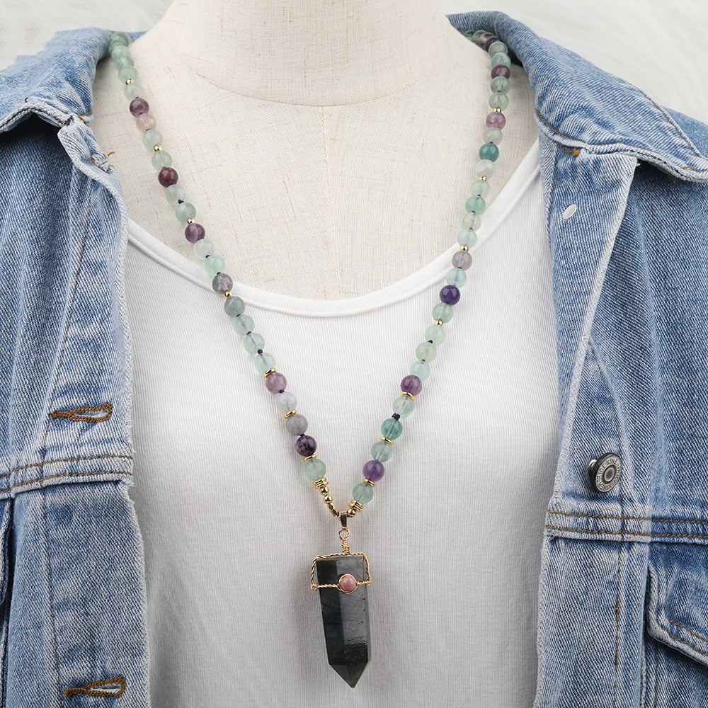 Fashion Natural Labradorite Point Pendant Necklace