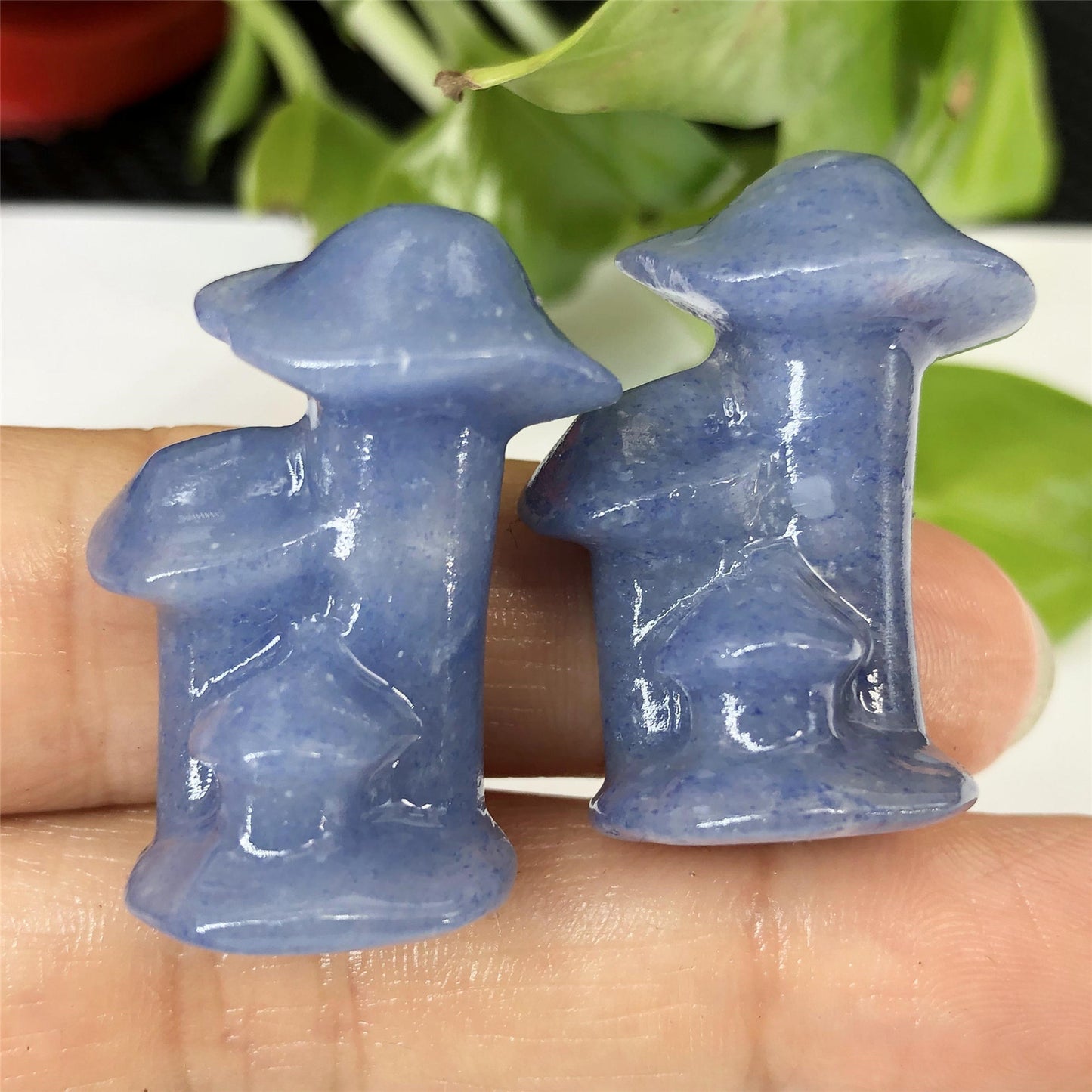 Natural Crystal-Blue Aventurinel Carved Mushroom Ornament!