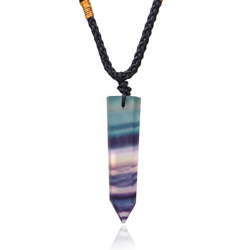 Colorful Fluorite Column Pendant Necklace-Fluorite Hexagonal Column Pendant