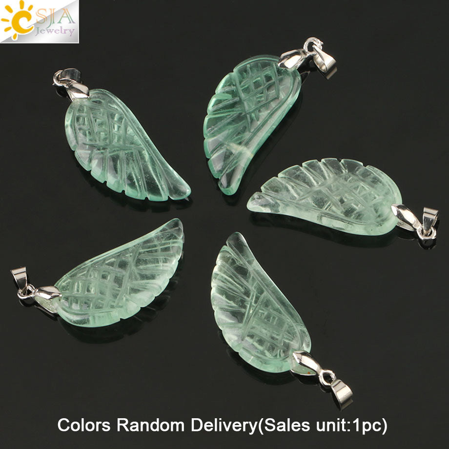 Crystal Pendant Hand-Cut Green Fluorite Angel Wing Necklace