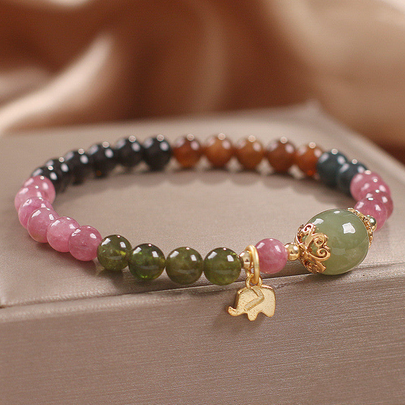 Natural Tourmaline Elephant Pendant Bracelet