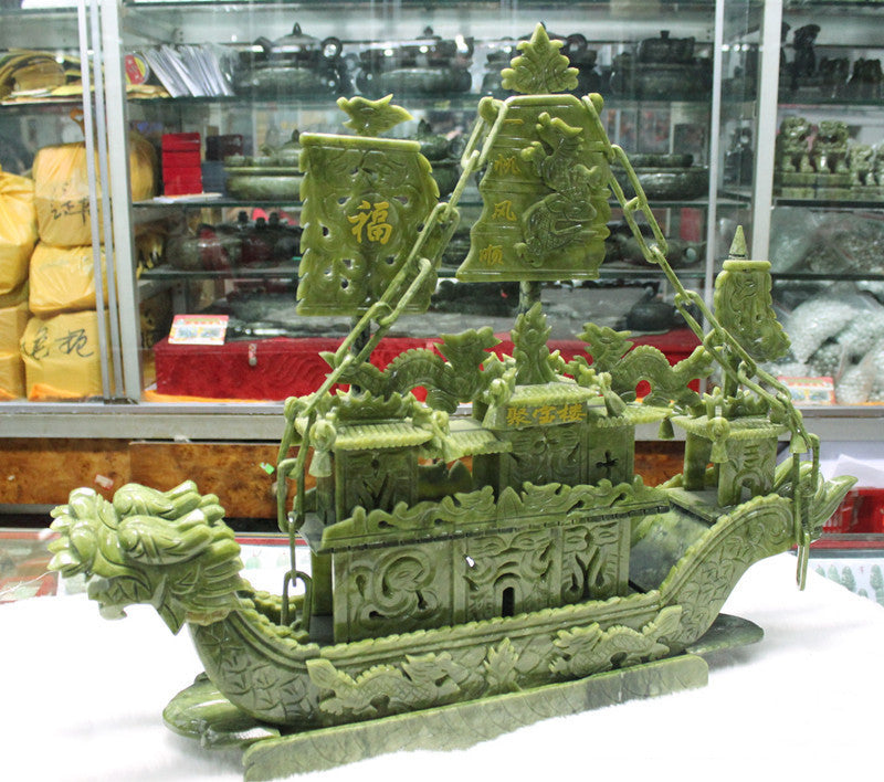 Jade pirate ship carved ornament