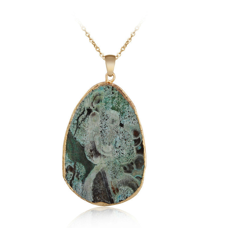 Absolutely Stunning!!!Natural Ocean Stone Necklace with Teardrop Shaped Pendant