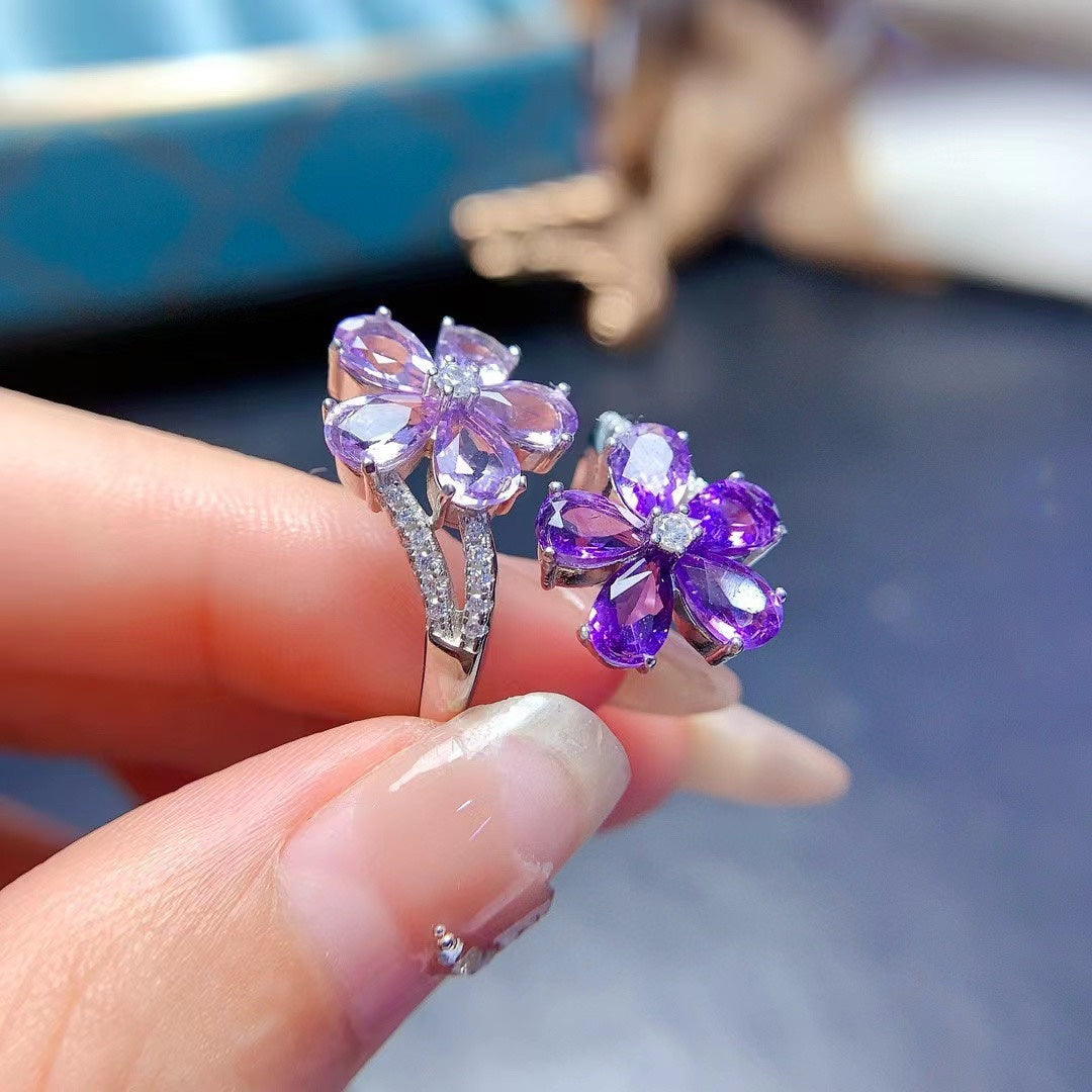 Sterling Silver Inlaid Natural Amethyst Ring