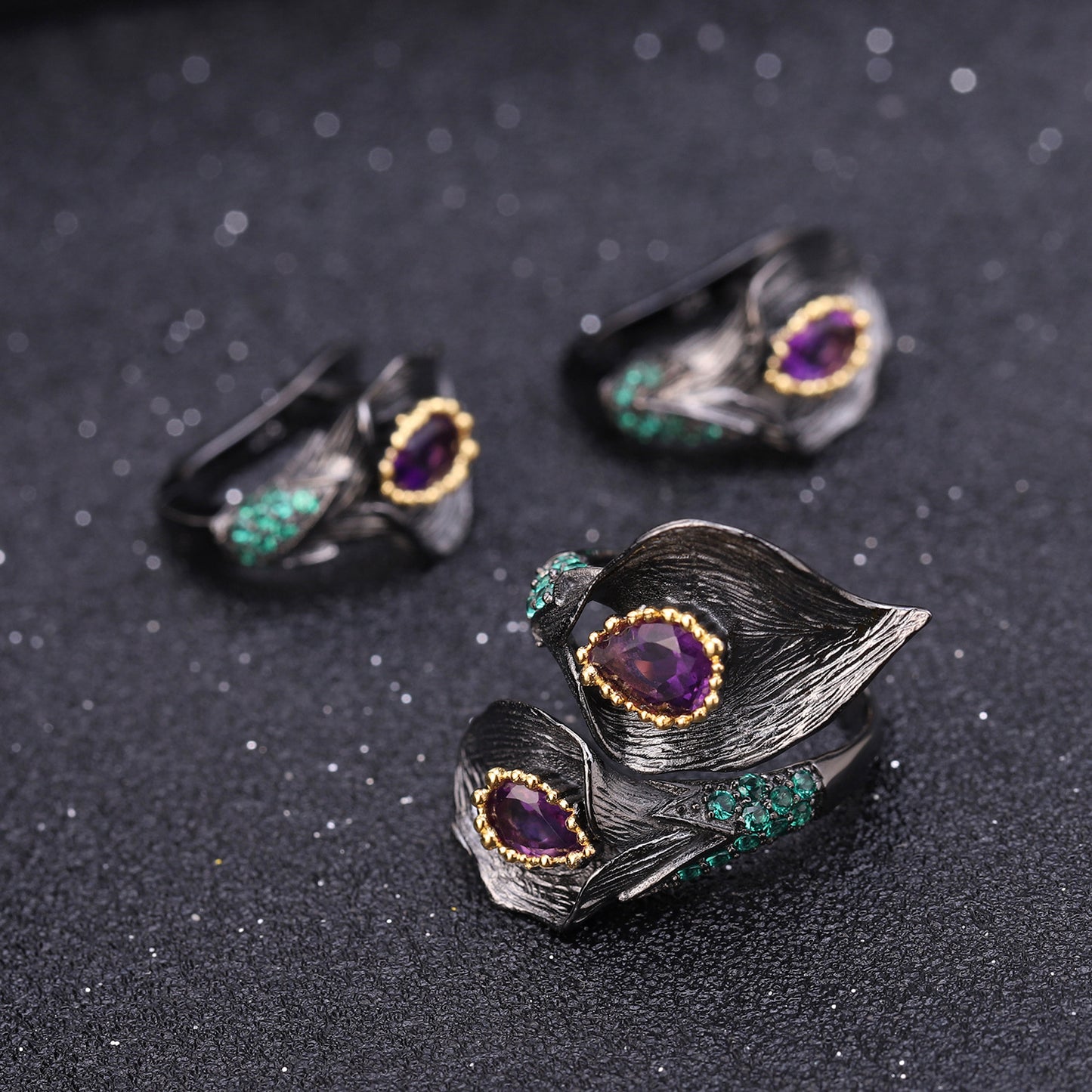 Exquisite Flower Shape, High Grade- Amethyst Suit Craft 925 Silver Plated