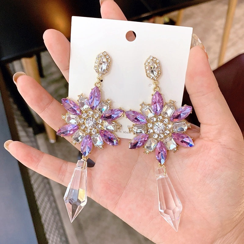 Amethyst Crystal Flower Earrings