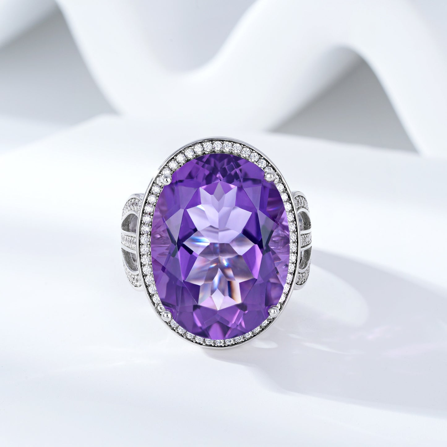 Natural Amethyst Ring Luxury Gem Jewelry Temperament S925 Silver