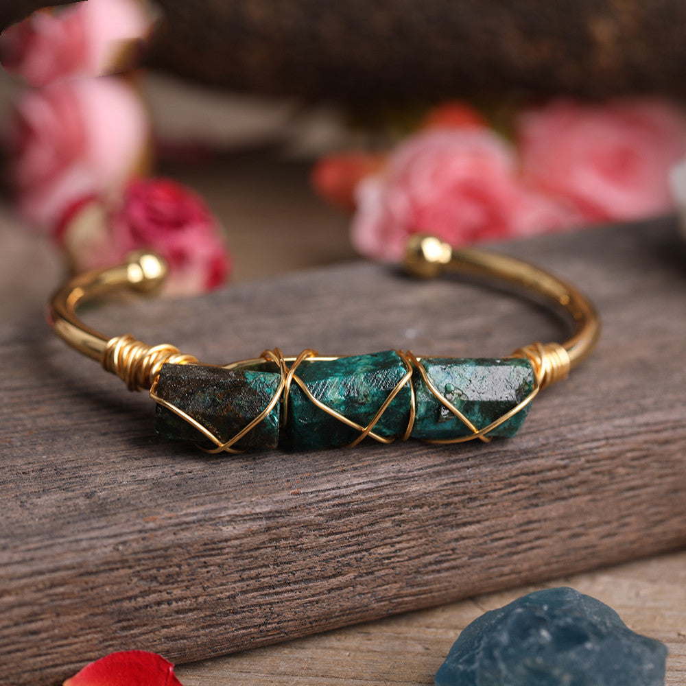 Gold Copper Wire Winding Bracelet Natural Tourmaline Beads,Great gift idea for her!So Beautiful!!