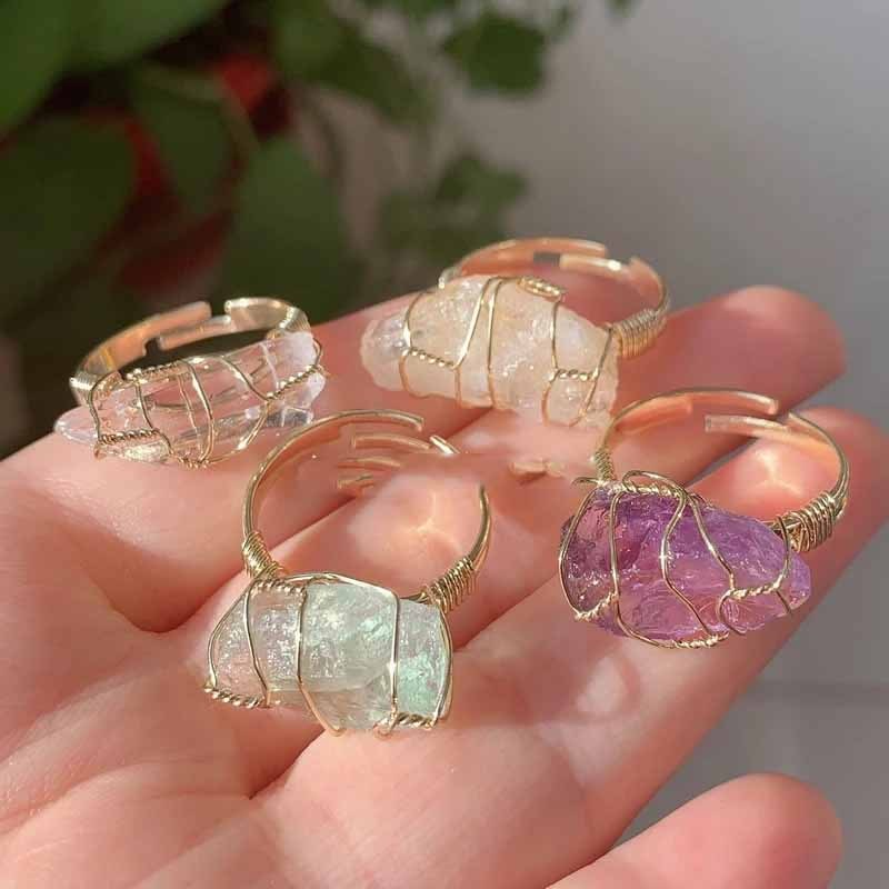 Natural Crystal Adjustable Rings