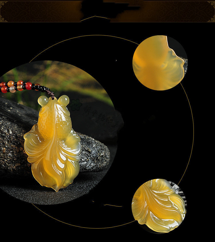 Yellow Agate Chalcedony Goldfish Jade Pendant Necklace