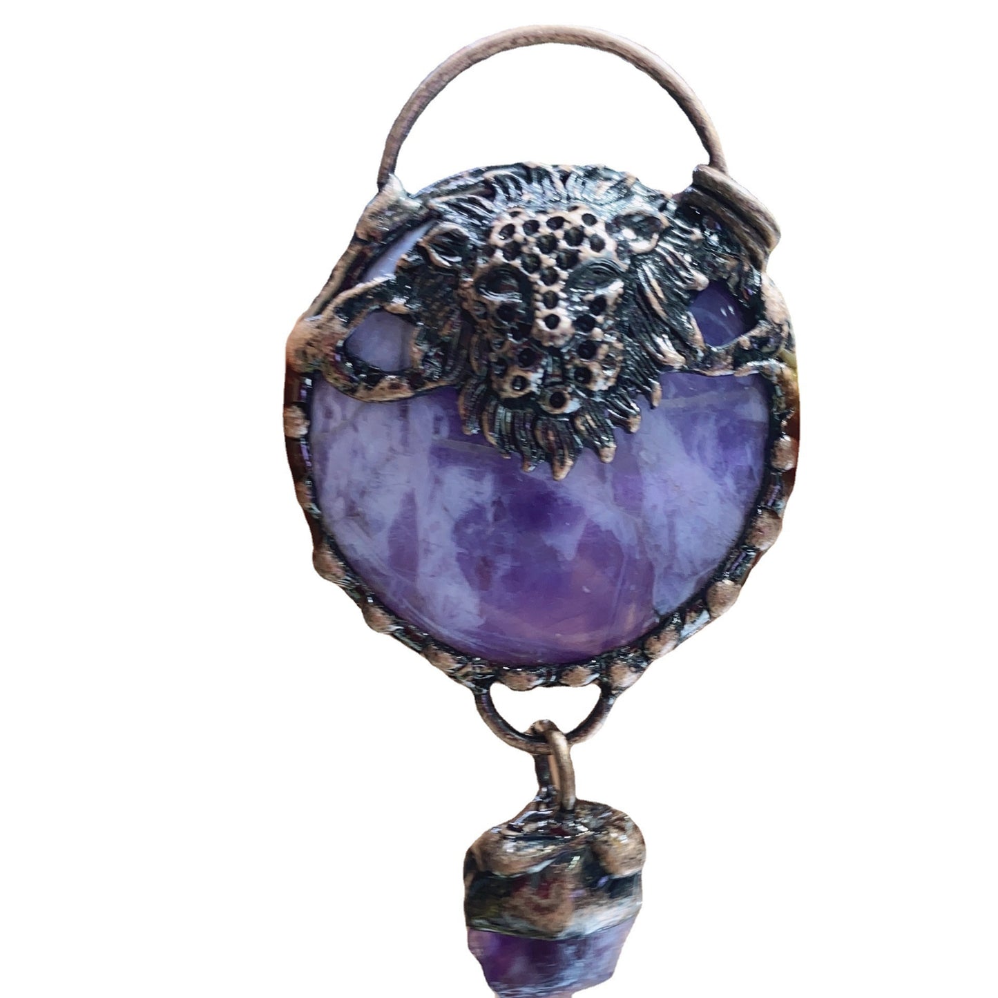 Natural Amethyst Pendant Leopard Head Retro Style