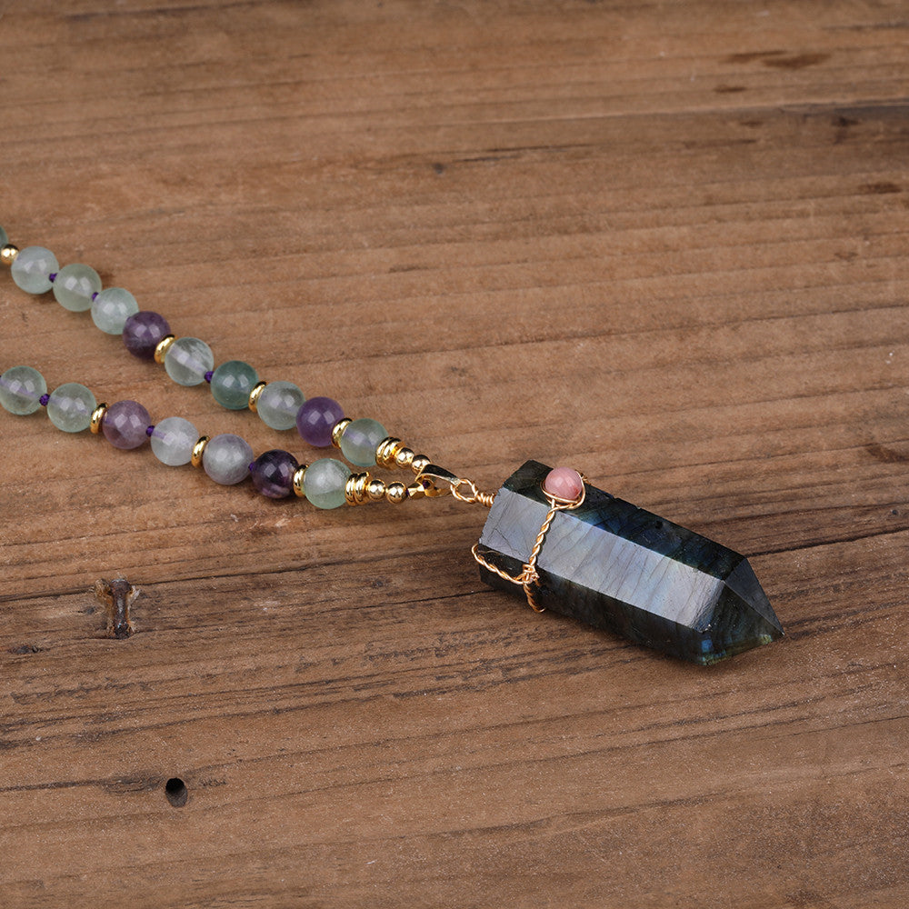 Fashion Natural Labradorite Point Pendant Necklace