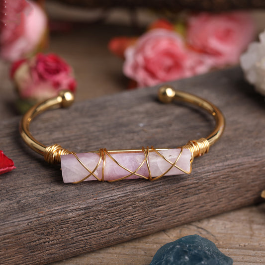 Gold Copper Wire Winding Bracelet Natural Tourmaline Beads,Great gift idea for her!So Beautiful!!