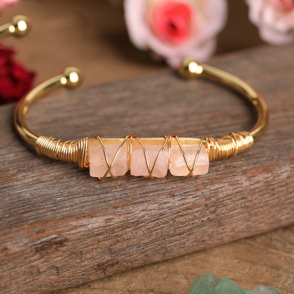 Gold Copper Wire Winding Bracelet Natural Tourmaline Beads,Great gift idea for her!So Beautiful!!