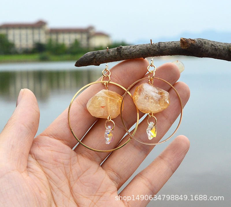 Natural Crystal Moon Earrings