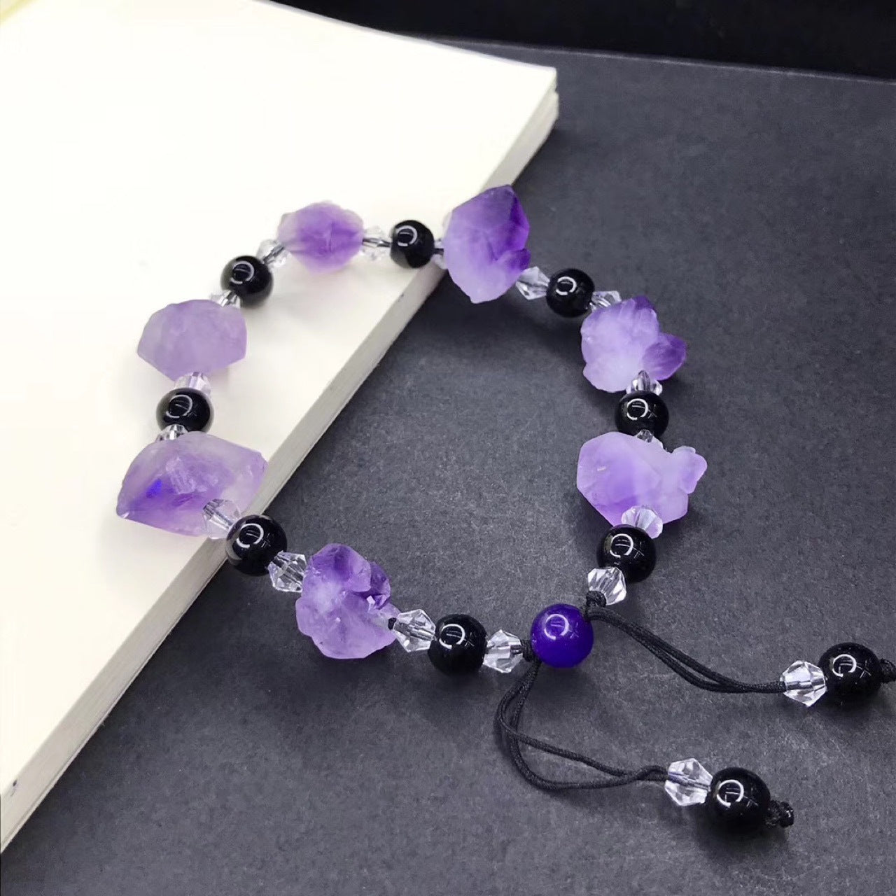 Chunky Amethyst& Obsidian Bracelet