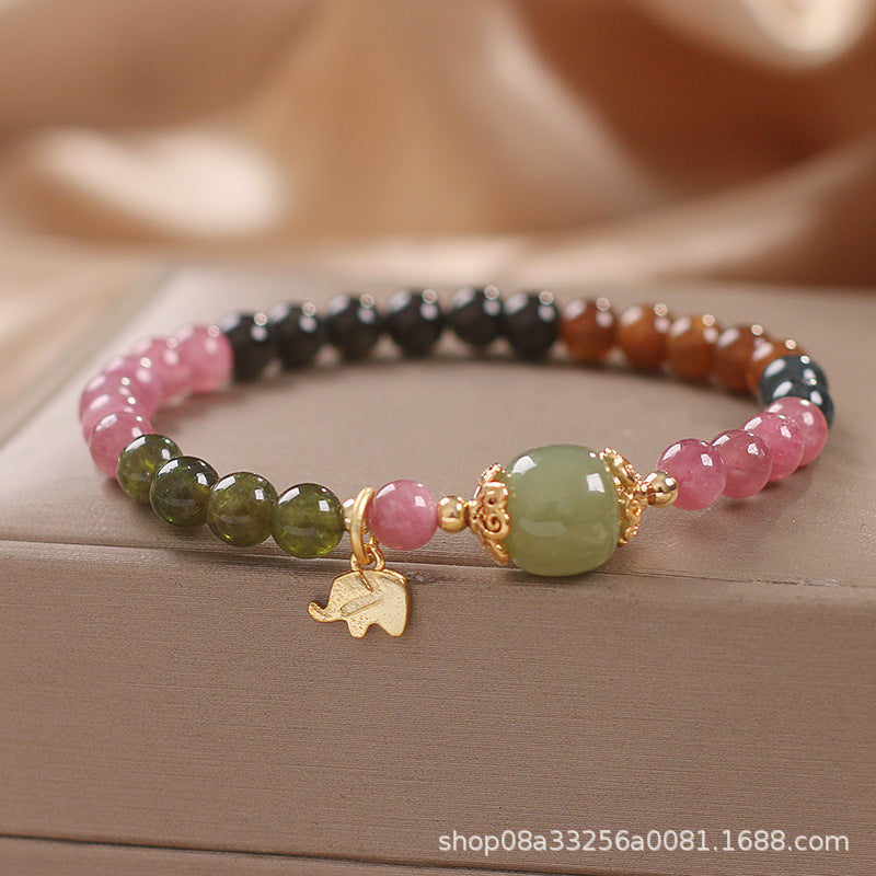 Natural Tourmaline Elephant Pendant Bracelet