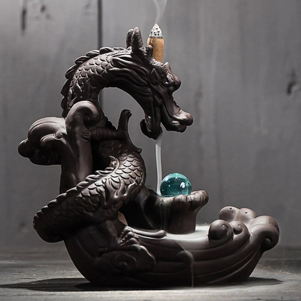 FREE SHIPPING!Dragon&Crystal Ball-Ceramic Backflow Incense Burner!