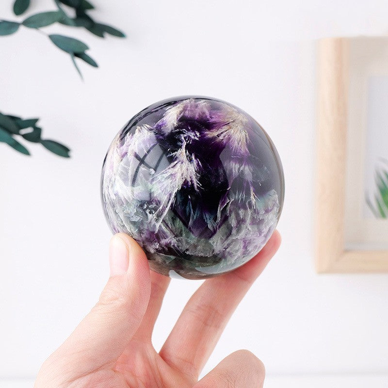 Natural Feather Fluorite Crystal Ball