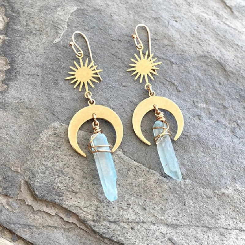 Natural Crystal Moon Earrings